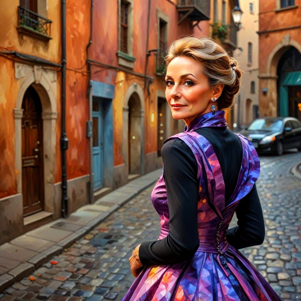 Elegant Lady Shines in Vibrant City Twilight