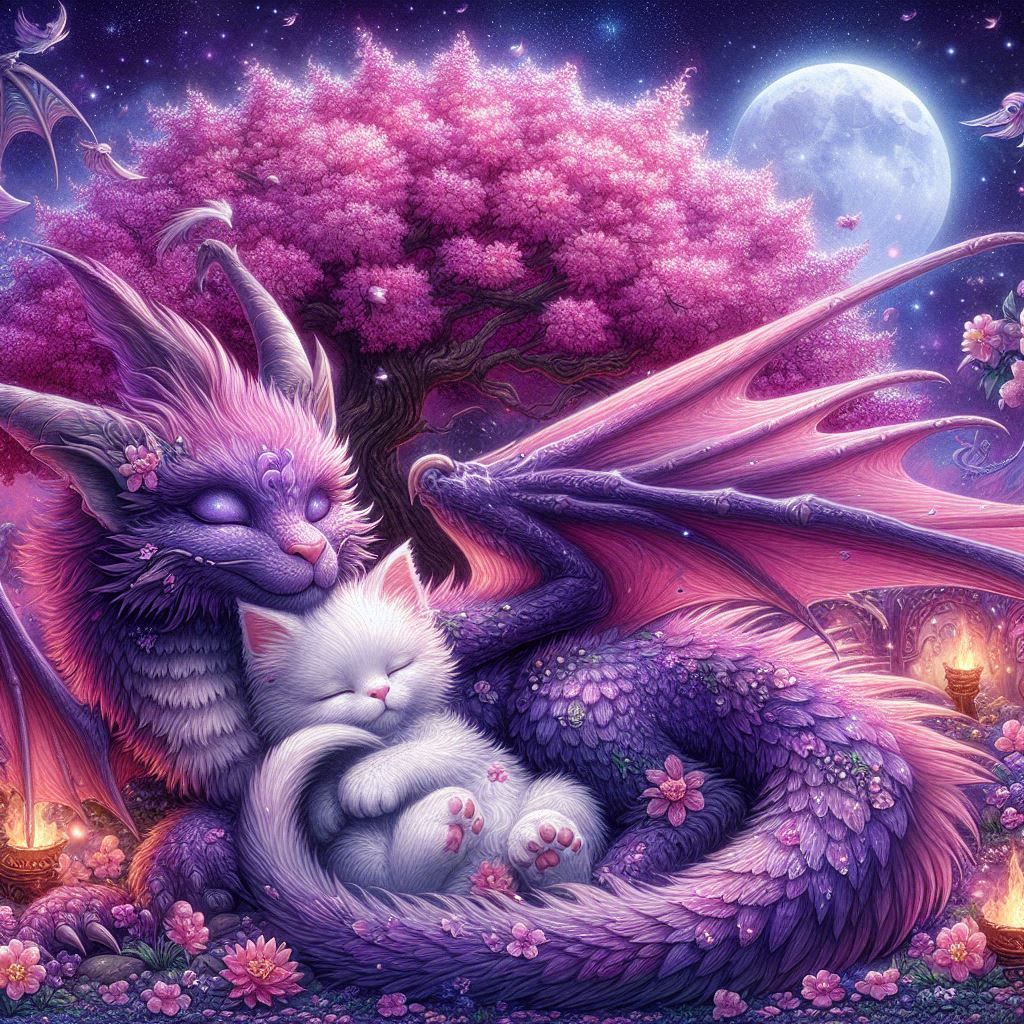 kitten and dragon sleeping.