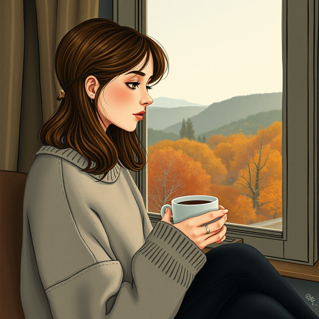 Melancholic Autumn Scene: Whimsical Illustration