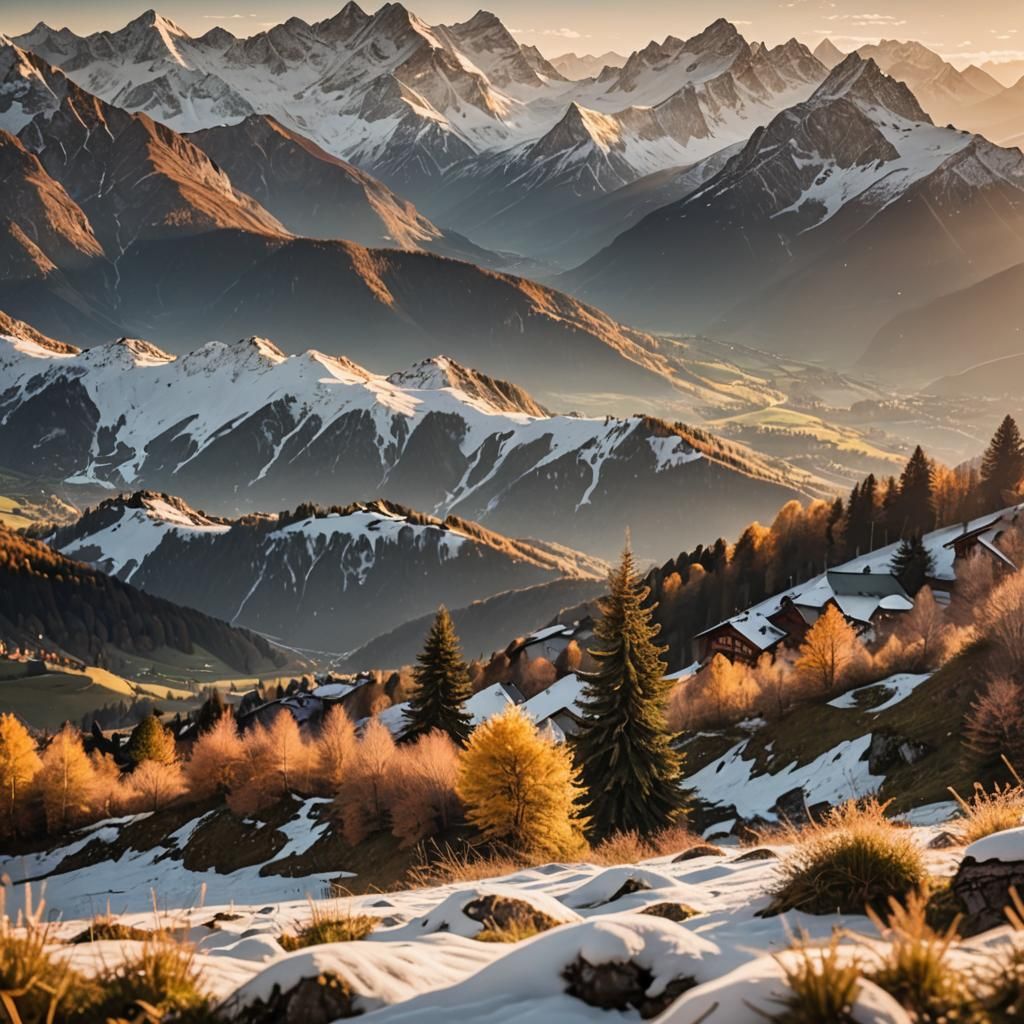 Majestic Alps Sunset: Panoramic Landscape Photography