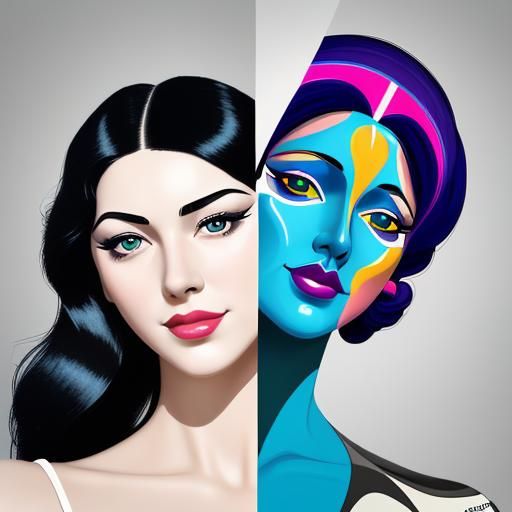 Man Inside Woman in Art Deco Style