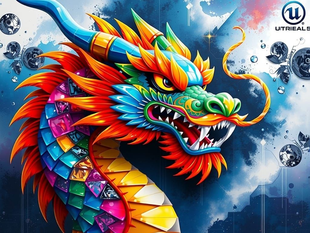 Glowing Majestic Dragon Shaped from Colorful Sea Glass Pieces