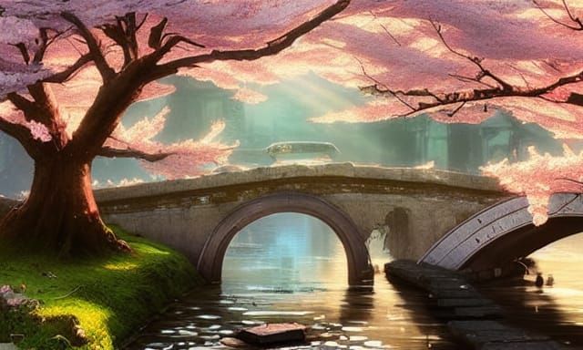 Cherry Blossom Bridge - AI Generated Artwork - NightCafe Creator