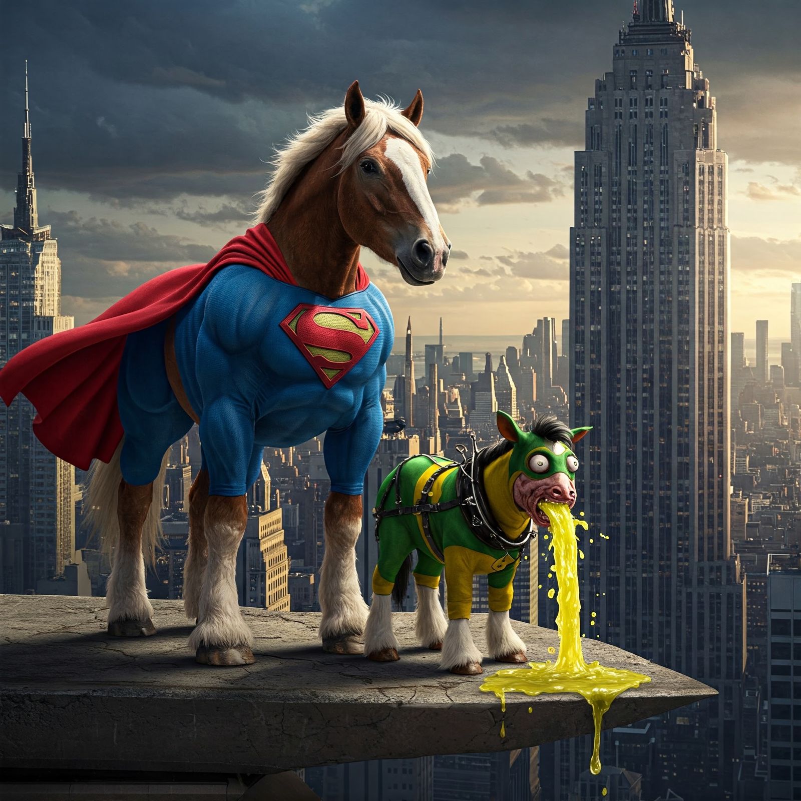Supermane's Sidekick Clyde Sick, the Perpetual Puking Pony