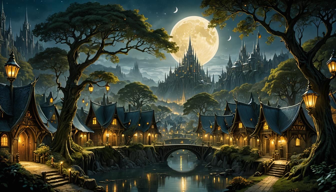 Concept Art Of Lothlorien Elven Tree Village - Ai Generated Artwork 