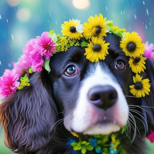 Adorable Dog Covered In Flowers #1 - AI Generated Artwork - NightCafe