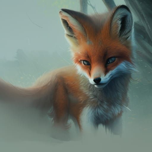 watercolor effect, baby cute fox