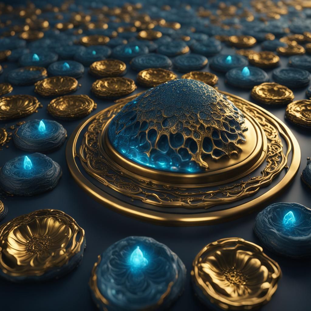 Cymatics in blues, Aquas and gold for Universal strength