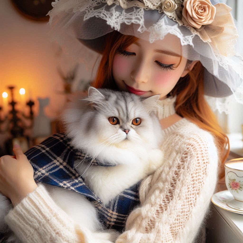 Beautiful cat with owner