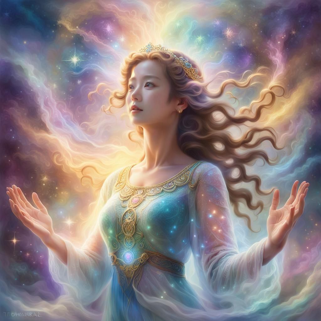 Goddess Receives Cosmic Energy: Ethereal Fantasy Art