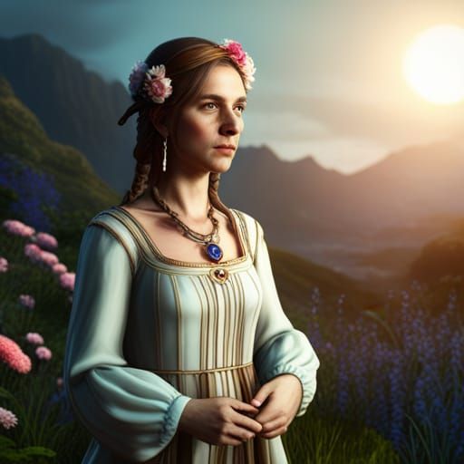 A medieval lady with flowers in her hair