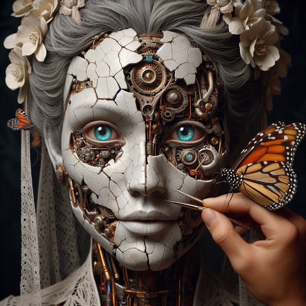 Broken porcelain robotic portrait
