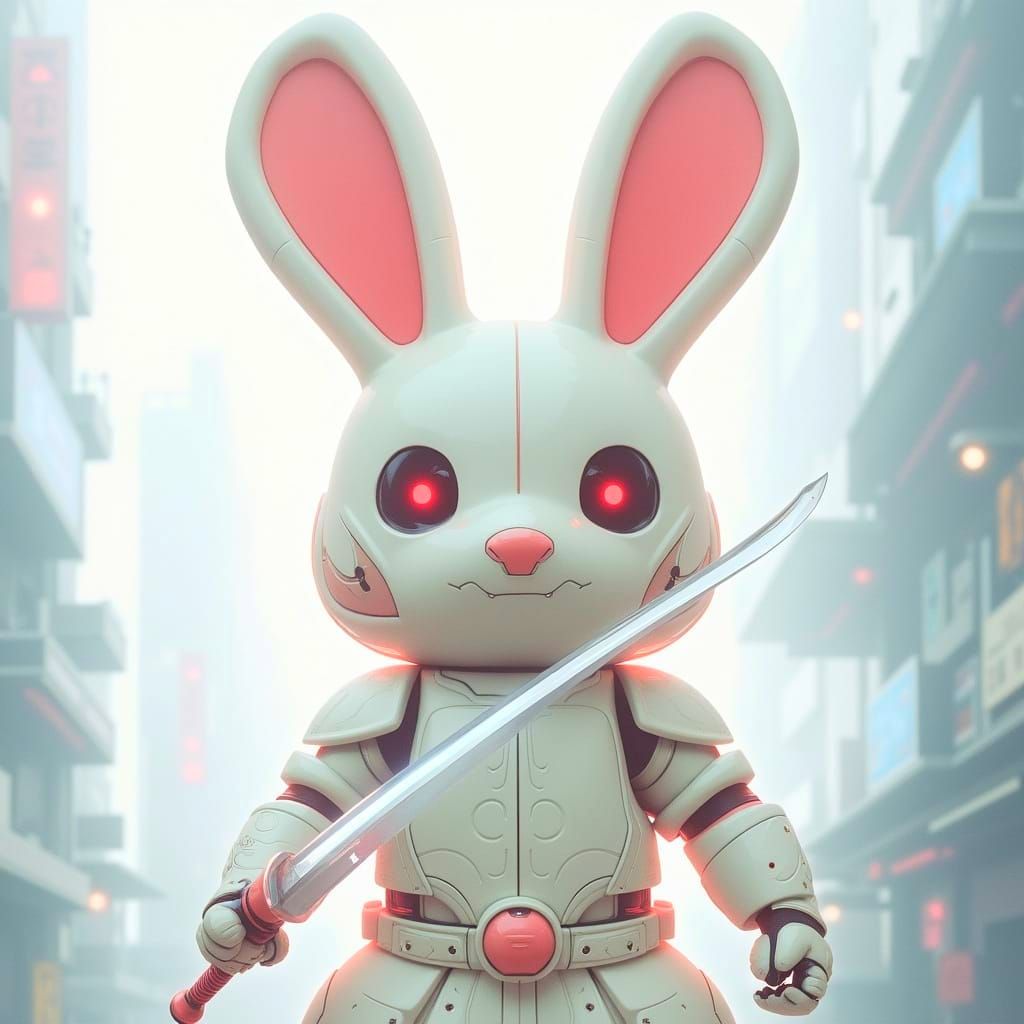 design a captivating character concept art of a futuristic samurai warrior, clad in sleek armor and wielding a glowing katana, standing defi...