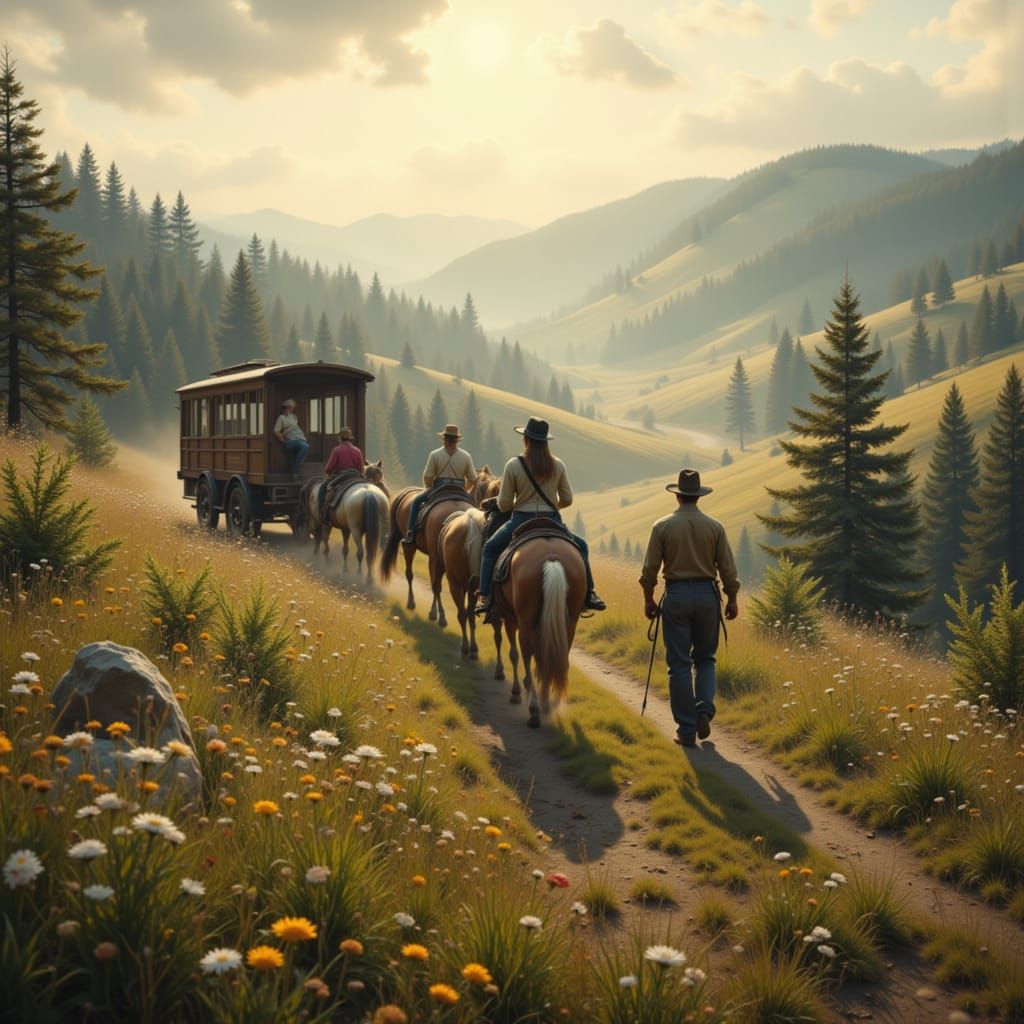 Cinematic Horse-Drawn Caravan in Golden Valley