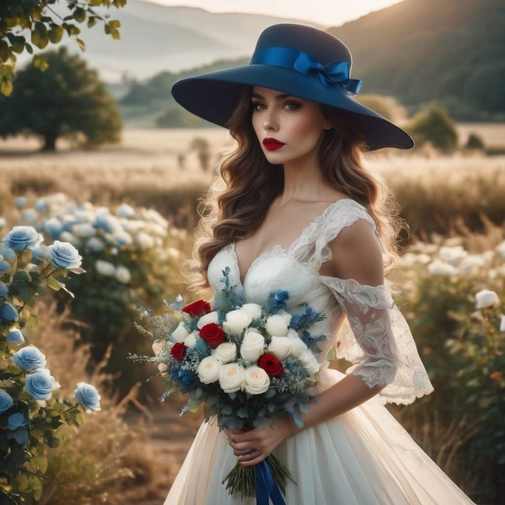 an attractive and elegant woman wearing a large hat with a b...