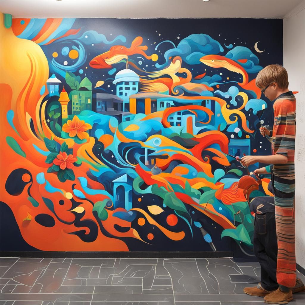 Acrylic Mural Art: A Vibrant Urban Landscape