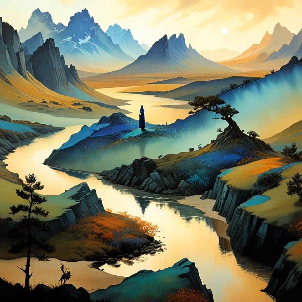 Surrealistic Landscape with Enigmatic Female Figure