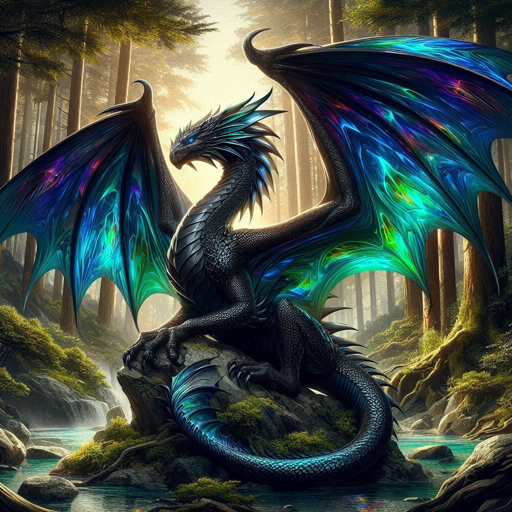 Iridescent black dragon - AI Generated Artwork - NightCafe Creator