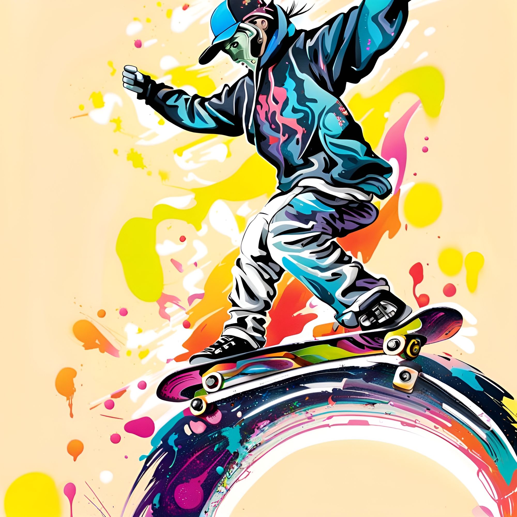 skater jumpin, graffiti art, splash art, street art, spray paint 