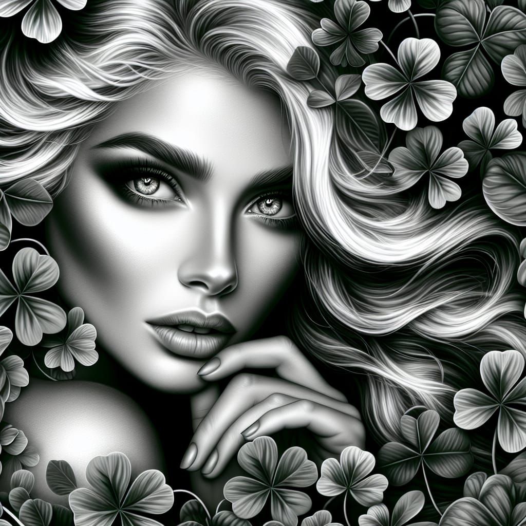 A black and white image of a beautiful  blonde woman with em...