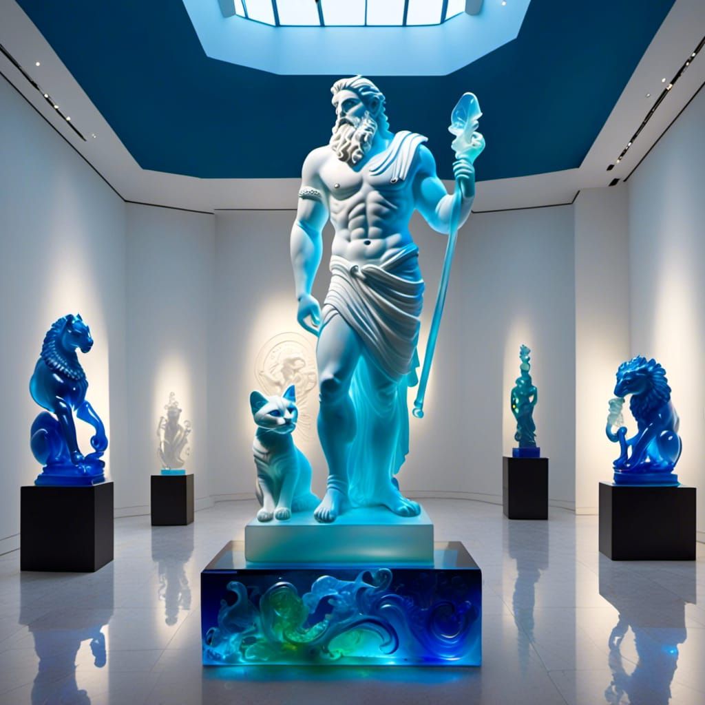 Statue of Zeus with a Cat <lora:Glass Statue:1.0>