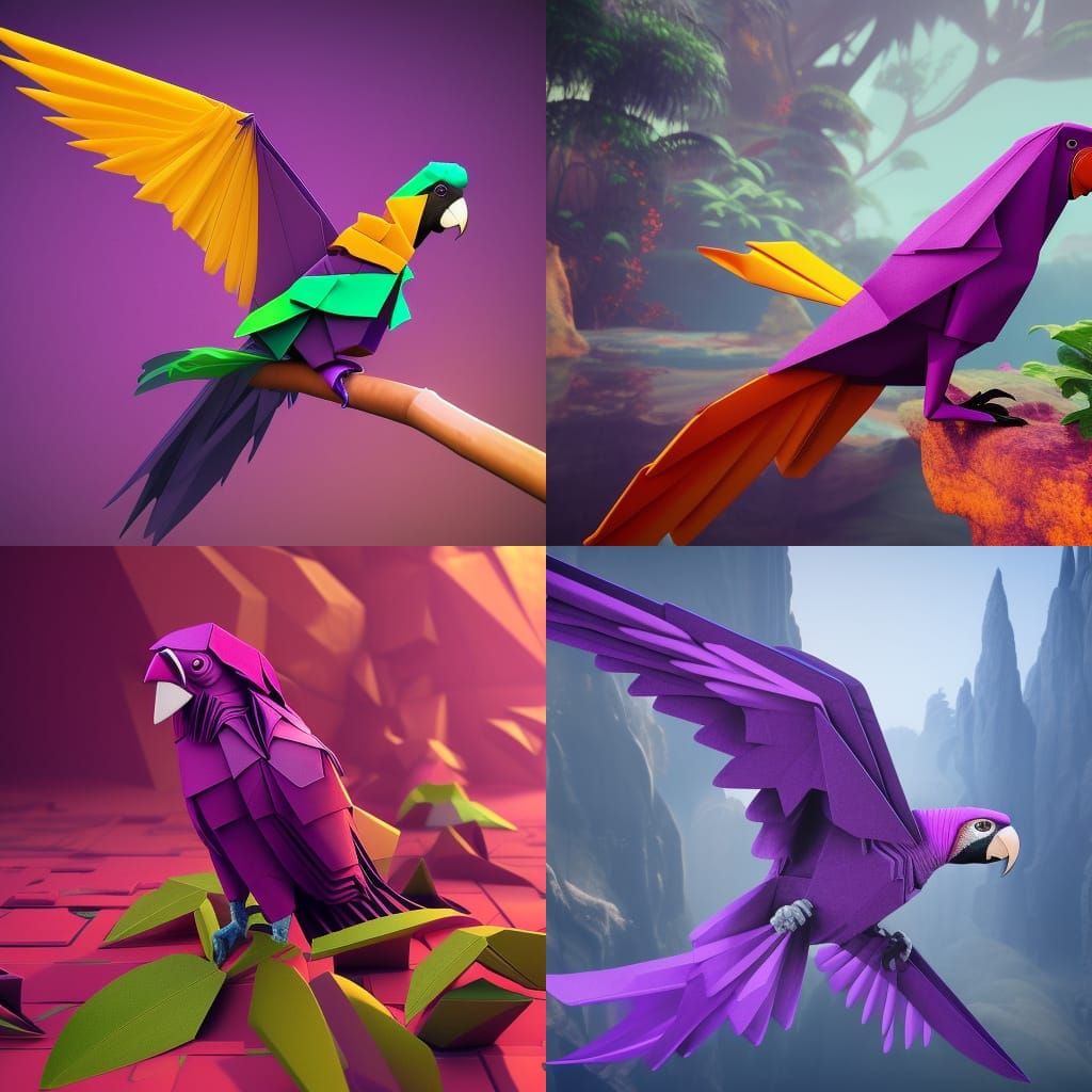 Purple origami parrot