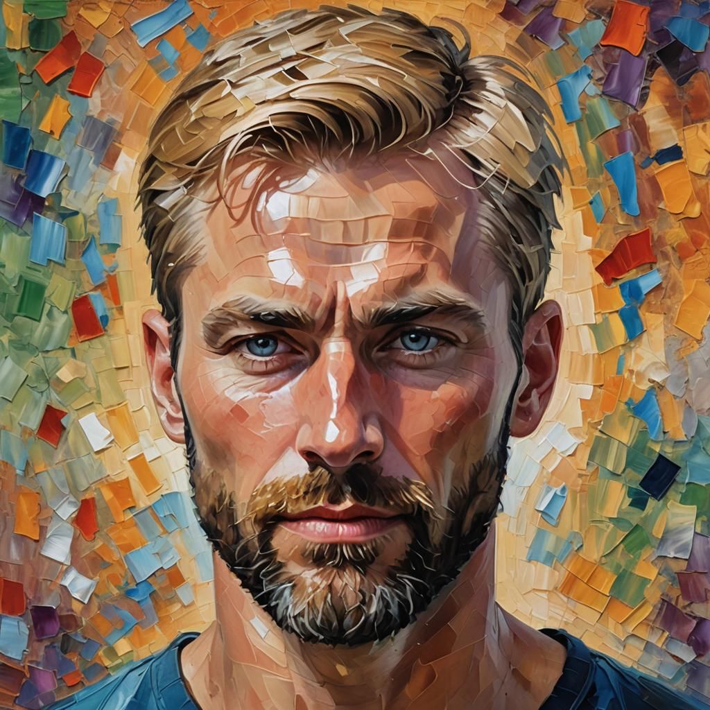 A handsome blond gay man, smart, attractive, with a greying ...