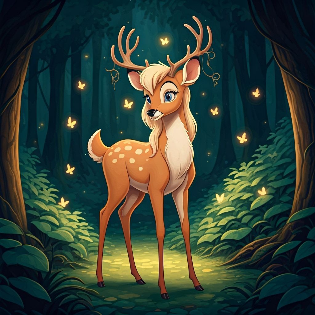 Cartoon Doe in Magic Forest