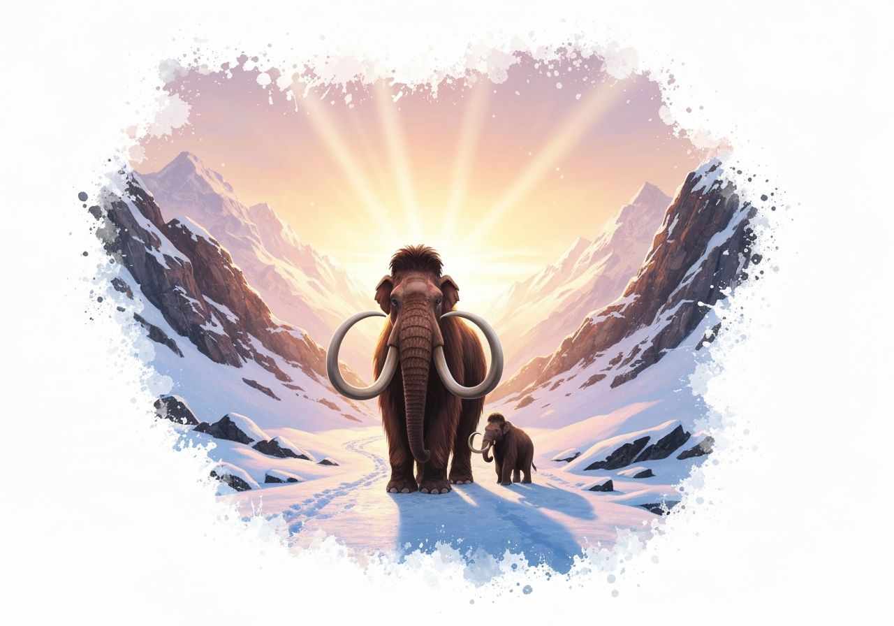 A mammoth and a baby mammoth stand on a snowy path  by @AVA