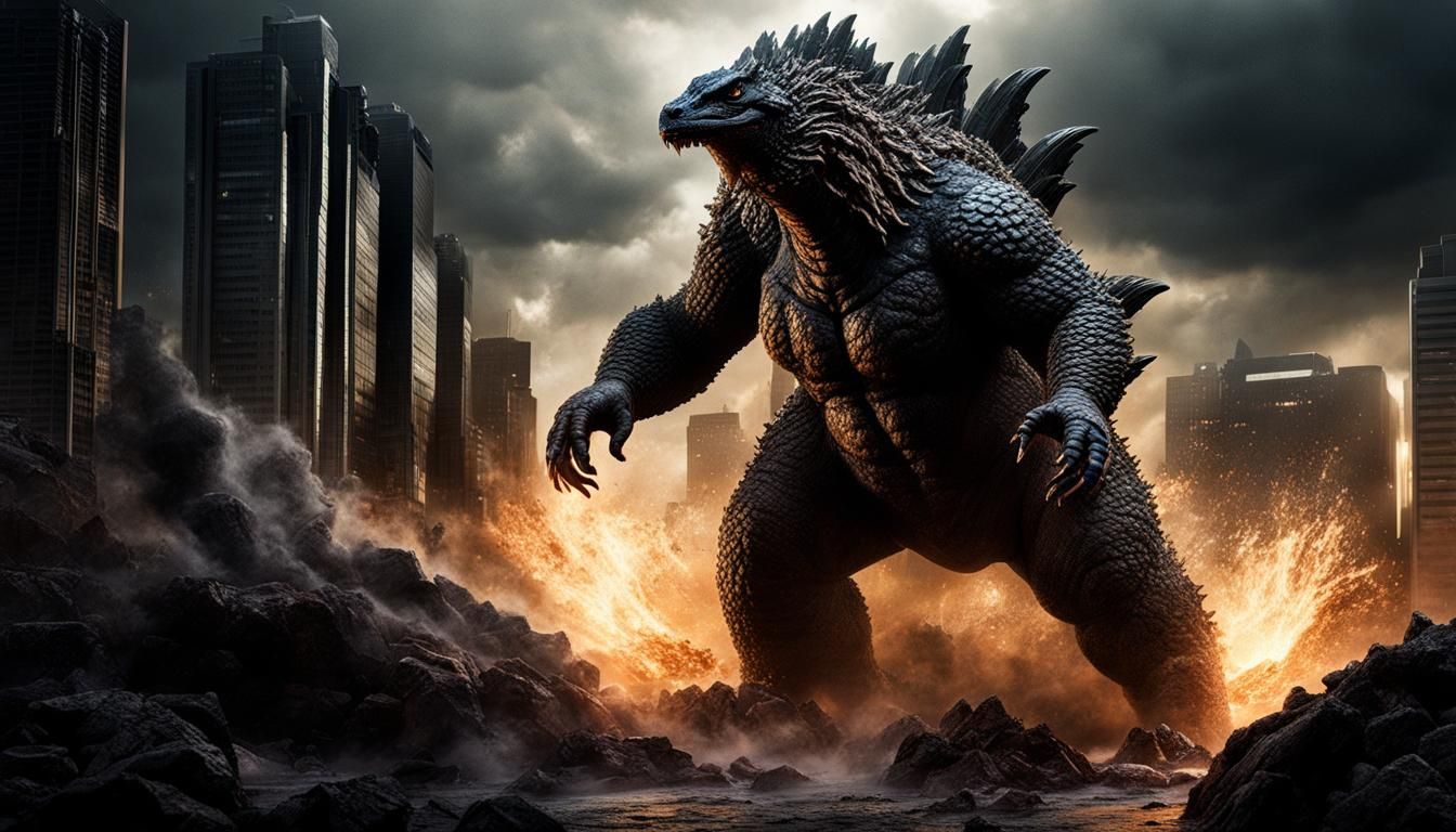 Award-winning masterpiece meticulously detailed Enraged godzilla, dark ...