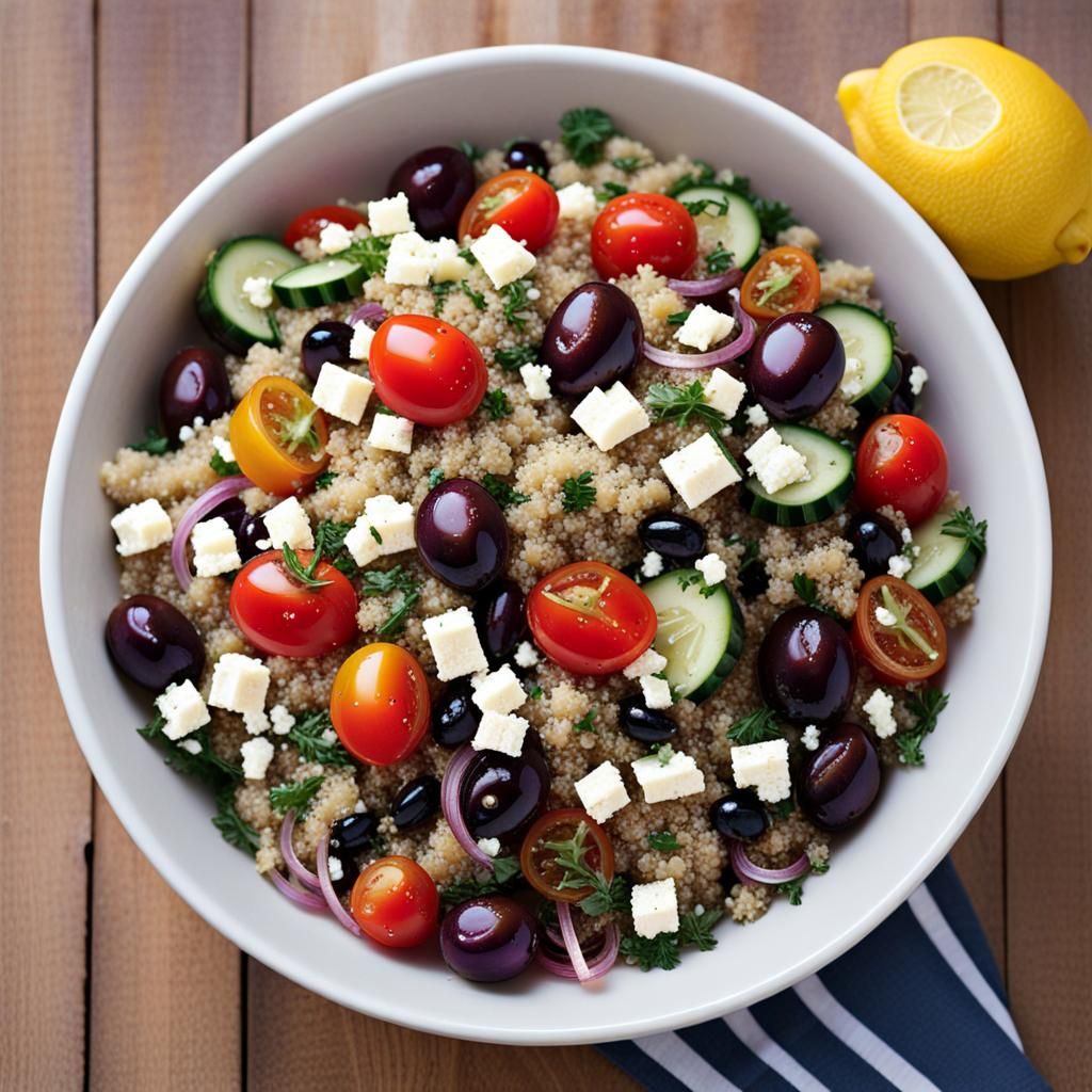 Mediterranean Quinoa Salad Ingredients Cooked quinoa, cherry tomatoes