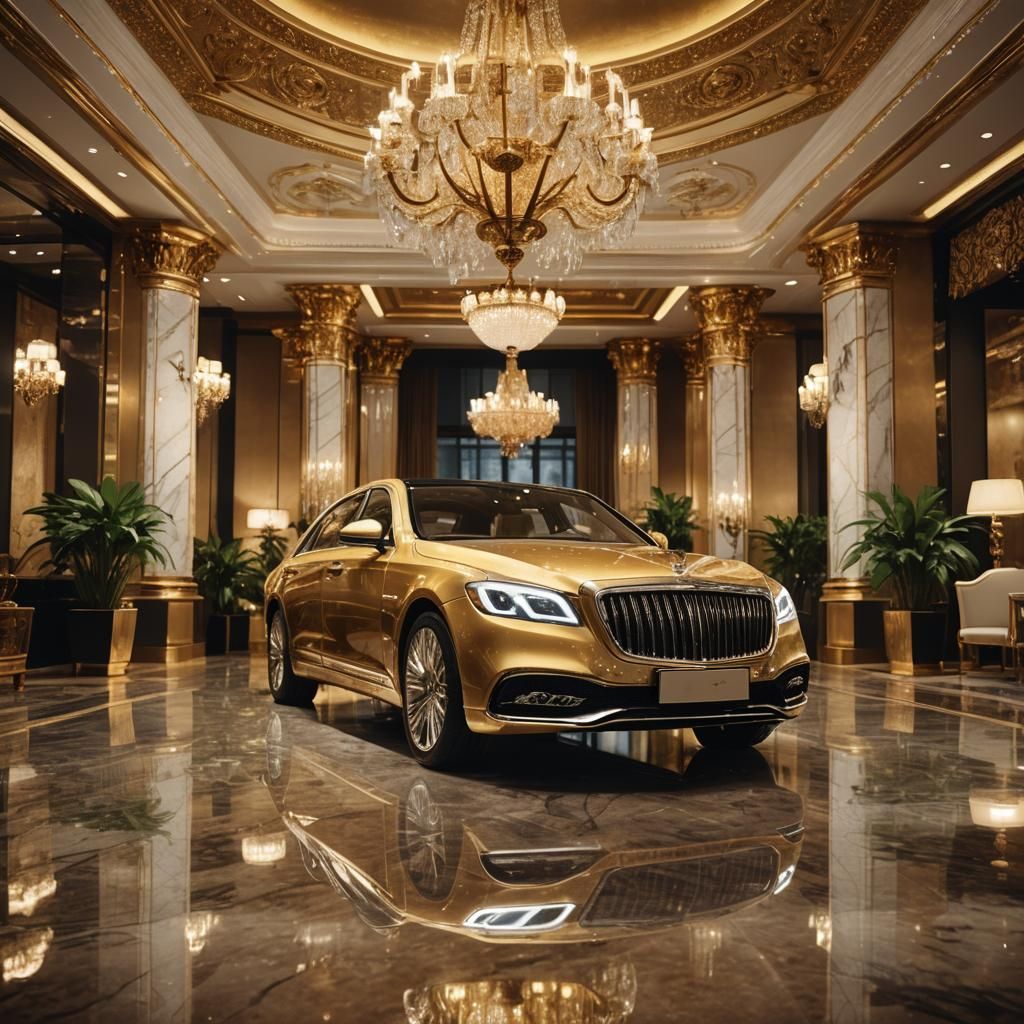Ornate Golden Executive Car on Velvet Pedestal