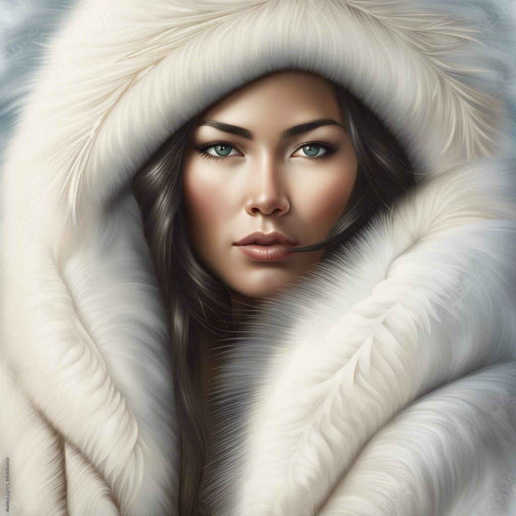 Beautiful eskimo woman in a white fur, only detailed face - AI Generated  Artwork - NightCafe Creator