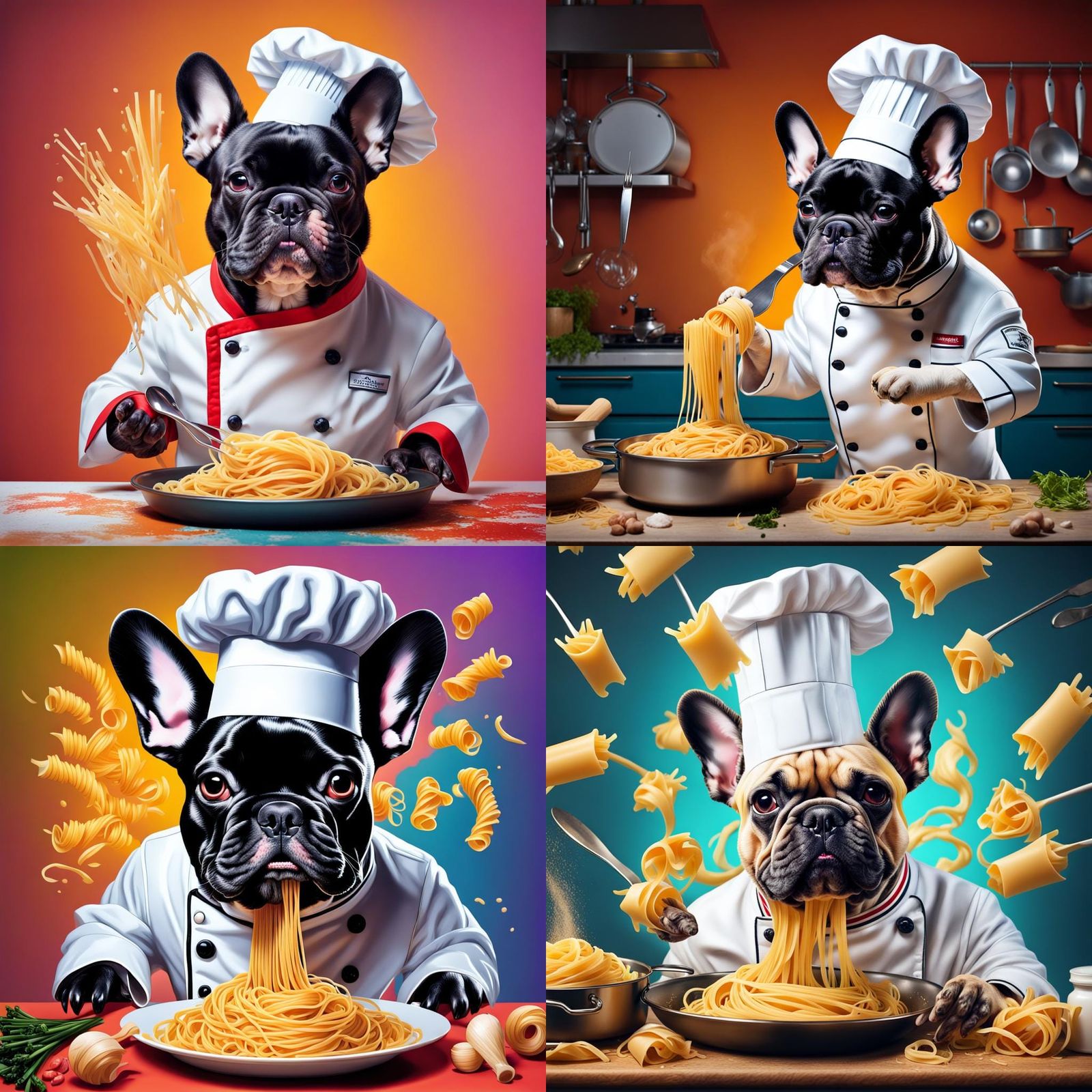 French bulldog cooking pasta wearing chef suit AI Generated Artwork