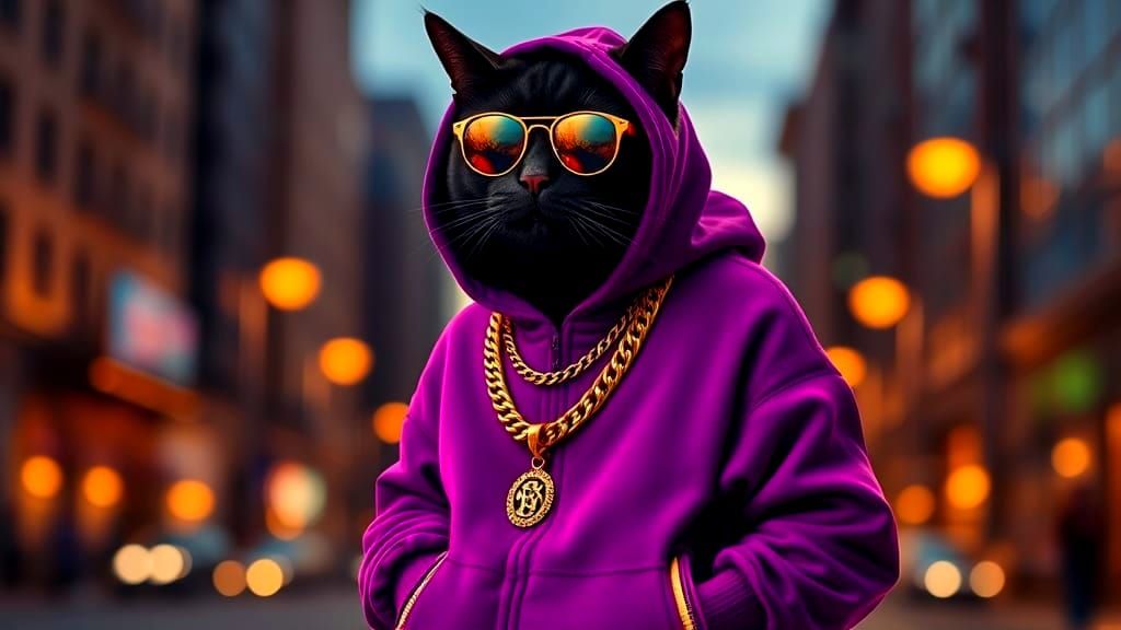 Photorealistic Cool Cat in Hip Hop Clothing