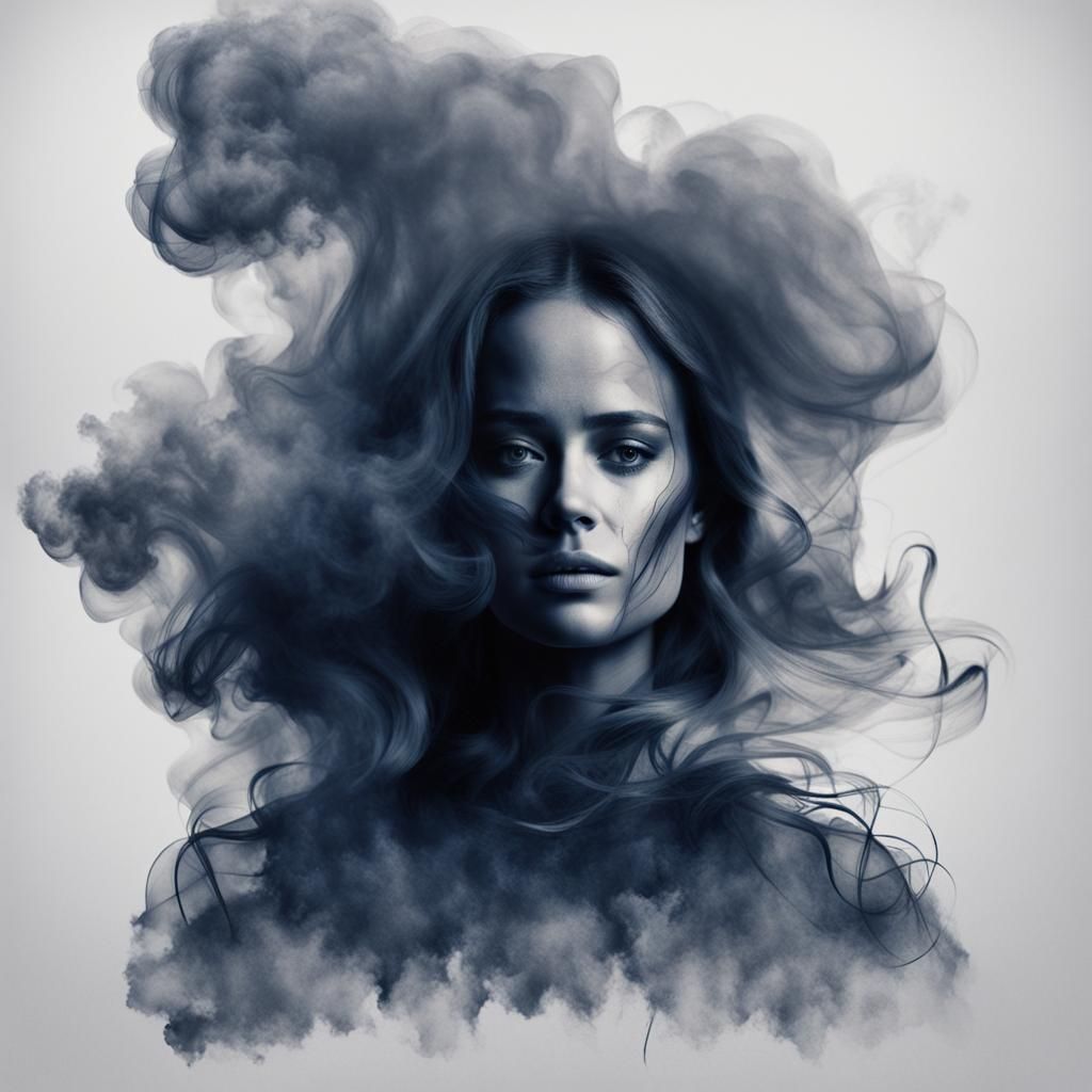 Woman silhuetto made of smoke lines, full body image, alicia...