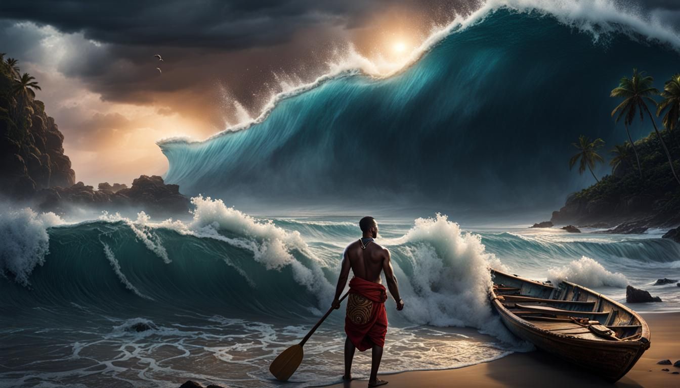 Beautiful Raging storm
Crashing waves
Tribal African man hol...