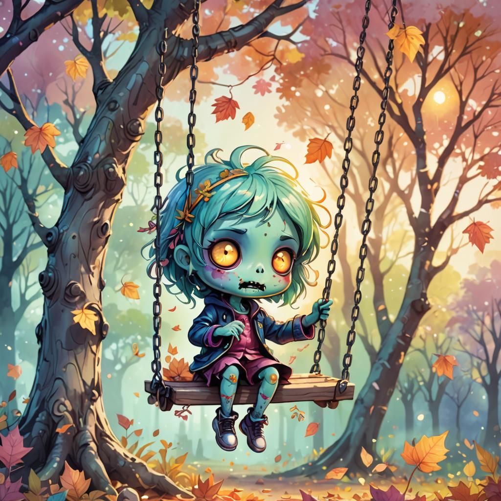 zombie girl on tree swing  by @SallyAB