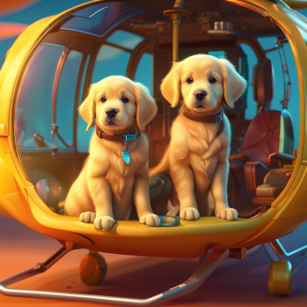 Golden Retriever Puppies Take Flight: Pixar-Style Adventure
