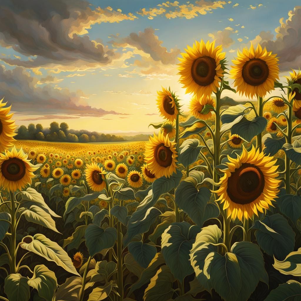 a majestic field of sunflowers, epic landscape by william si...