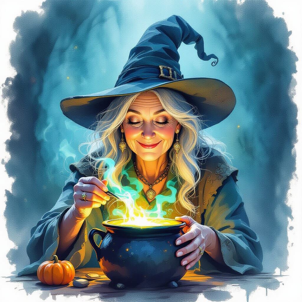  Whimsical witch, pumpkin hands 