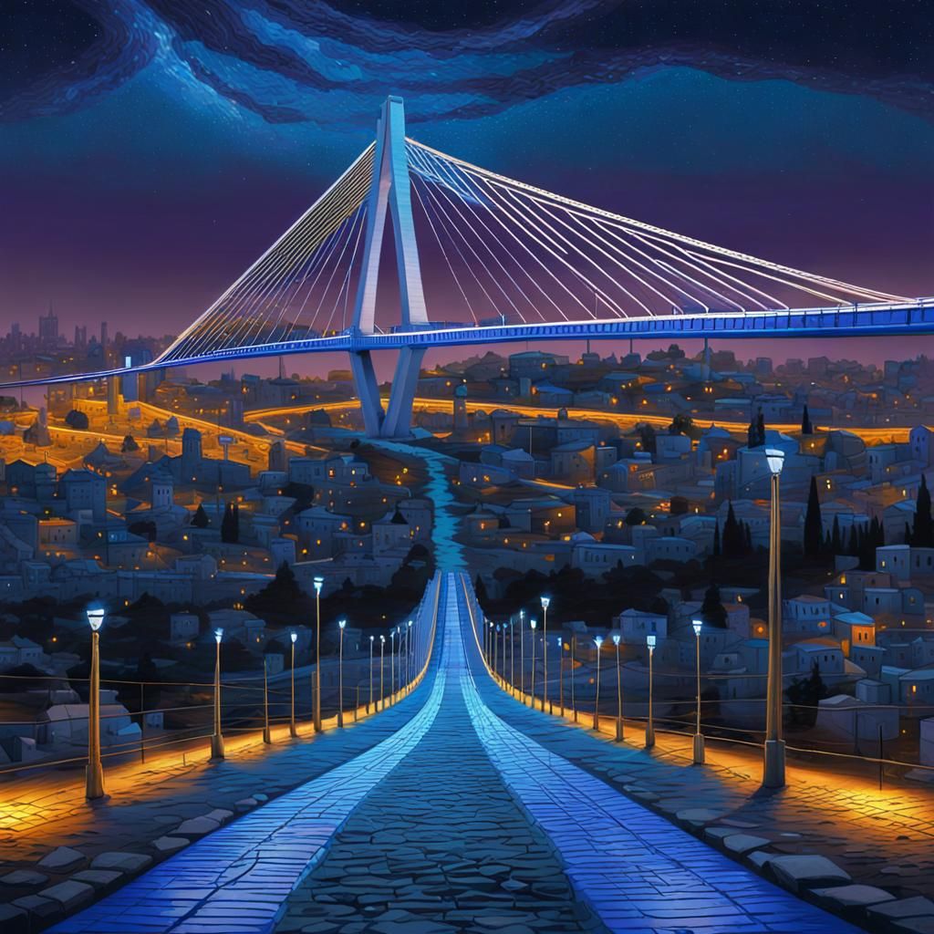 Jerusalem Bridge with Israeli Flag Lights
