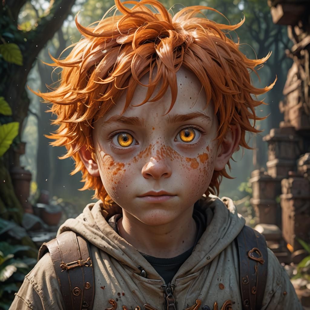 Portrait of a Boy with Orange Hair, Detailed Matte Painting