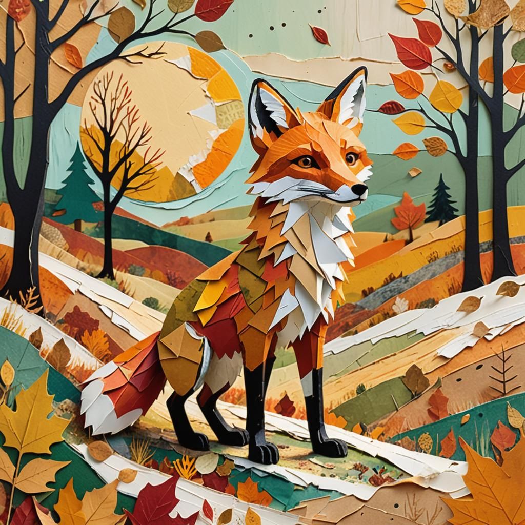 A Child’s Collage of a Fox in Autumn  by @Slim Horton