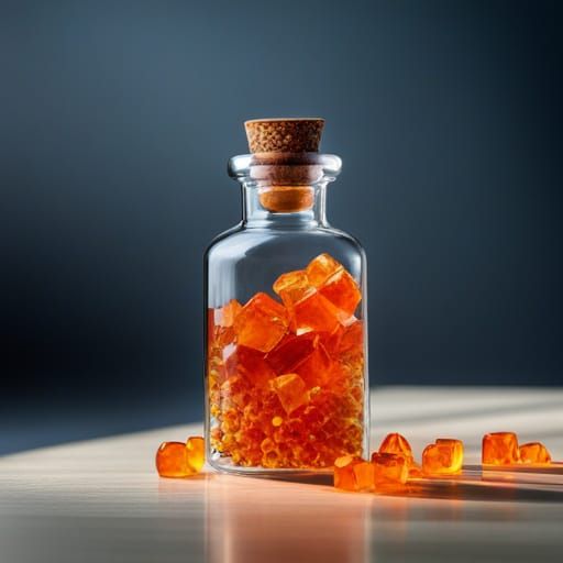 A beautiful shiny orange crystal in a bottle