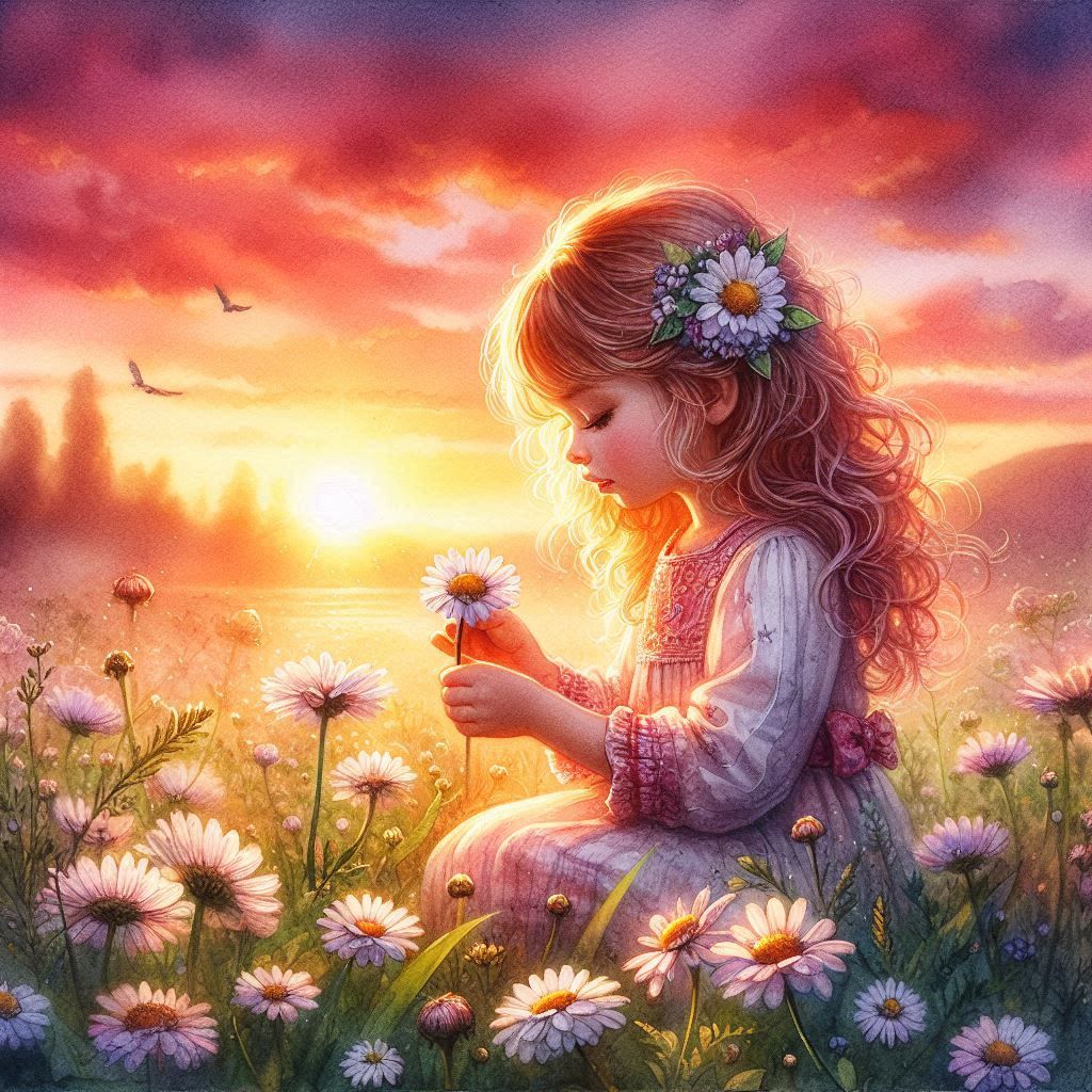 Watercolor Daisy Girl