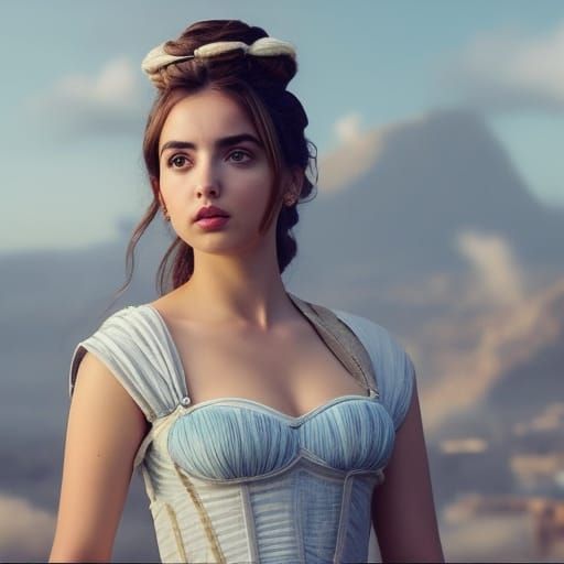 Ana De Armas As an ancient greek girl in light blue white dr...