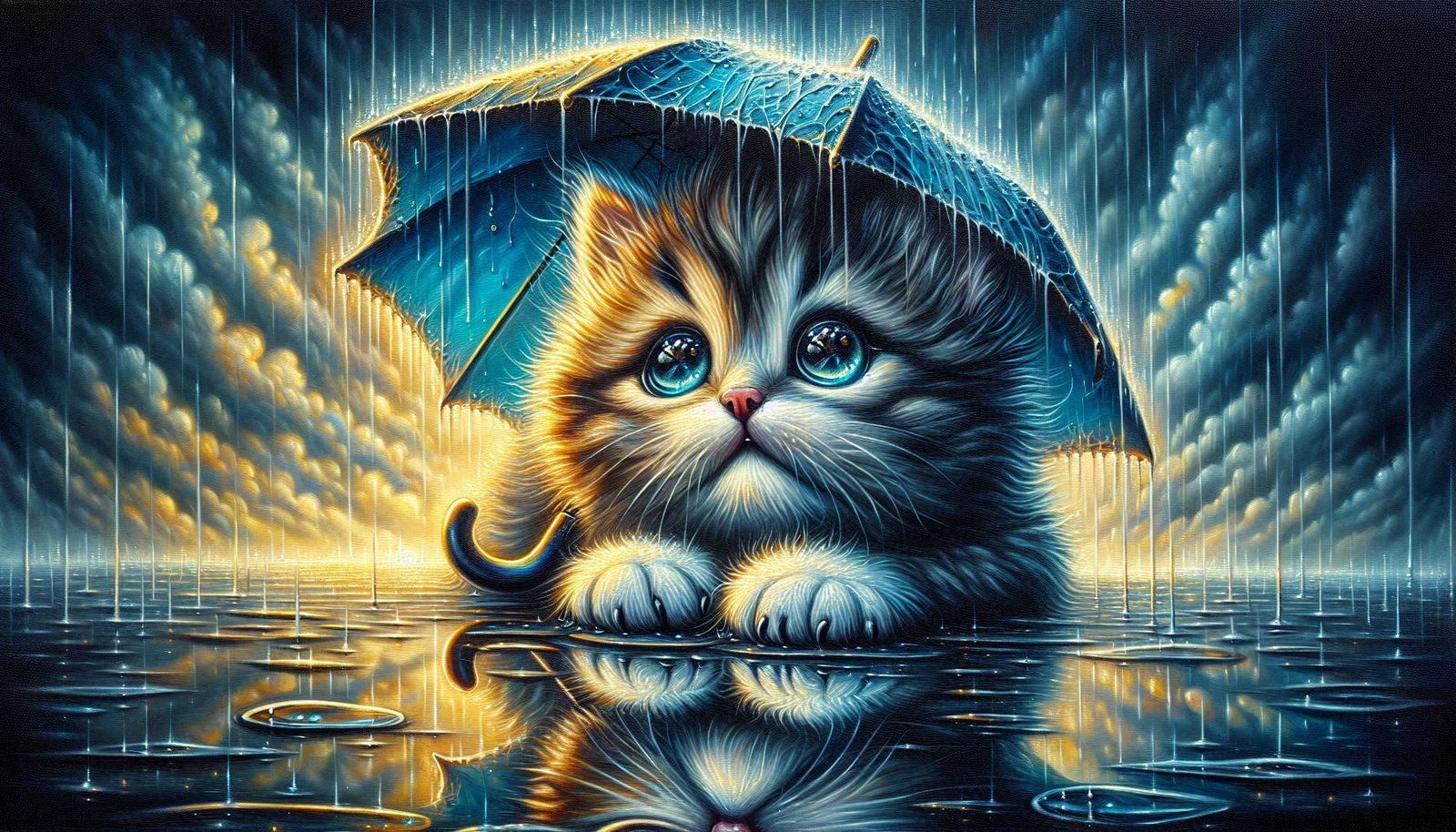Sheltered Serenity: A Kitten’s Rainy Night