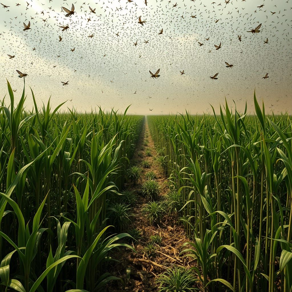Ancient Egyptian Sugarcane Field Devastated by Locusts