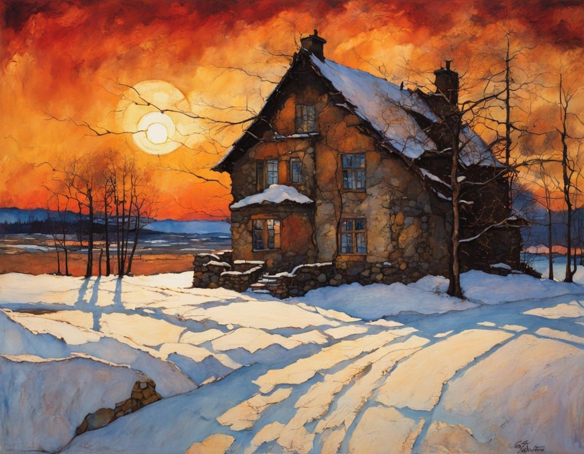 Stone house in Winter  by @Trouncer